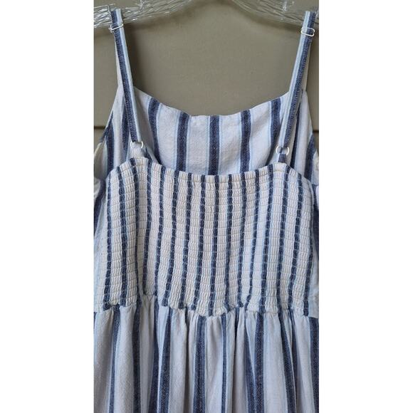 Old Navy Linen Blend Wide Leg Cropped Stripped Jumpsuit White-Blue Size M - Picture 5 of 9